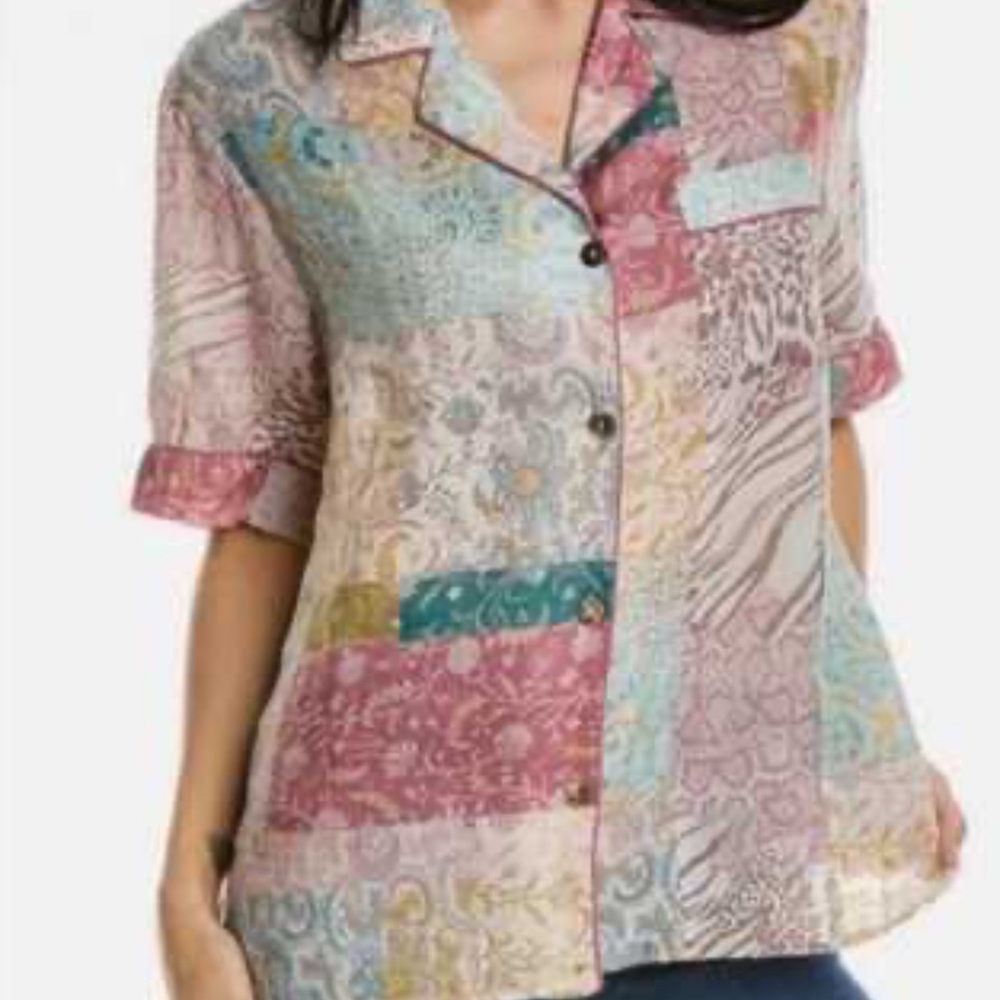 Johnny Was Marseille Garden Resort Shirt In Multi Print Size XL - Picture 2 of 6